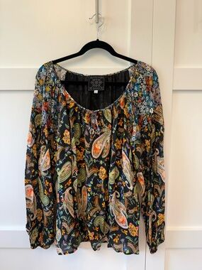 Johnny Was Jade Adela Black Paisley Tassel Blouse